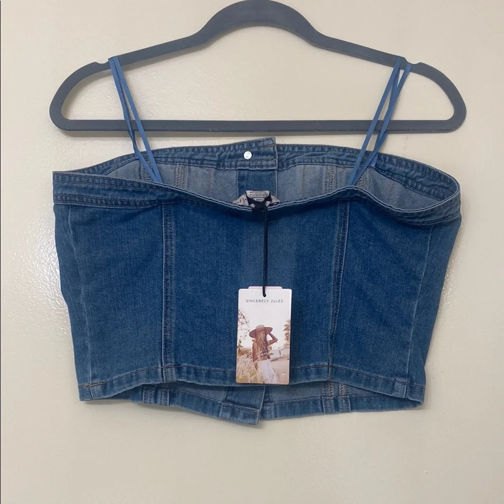 Denim Button Up Tube Top - Picture 3 of 4